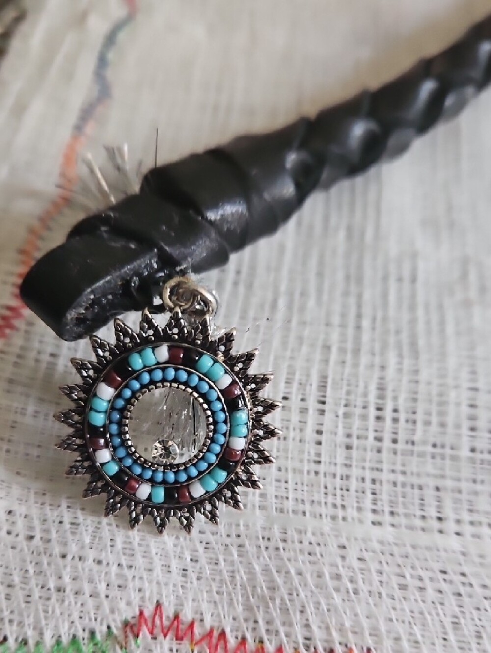 Hand Crafted Braided Genuine Black Leather KeychainTurquoise Sun Gifted - Picture 5 of 11